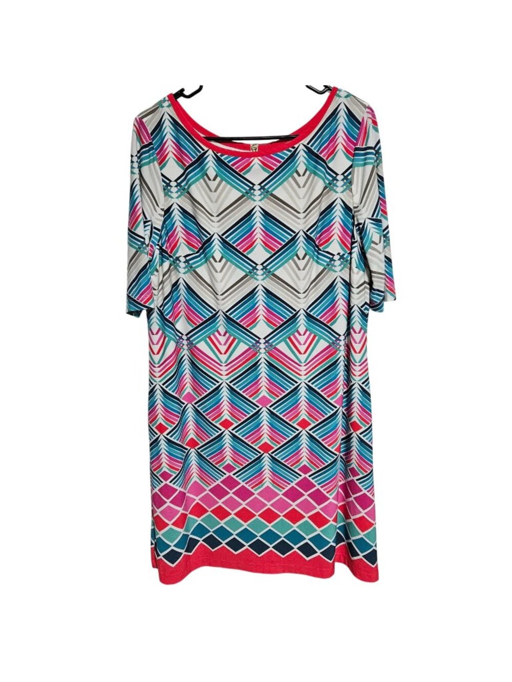 Eliza J Shift Dress Womens Size 16 Geometric Print Blue Pink White Back Zipper